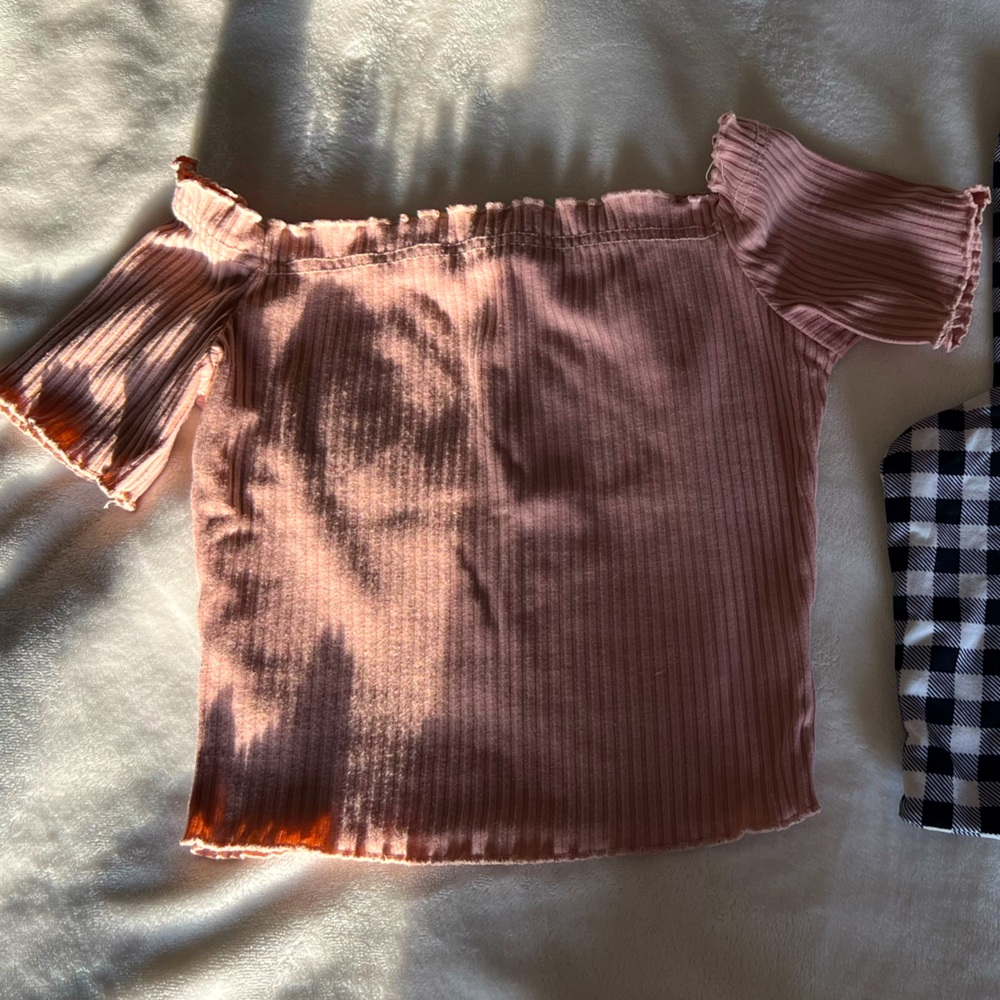 Pastel, earthy pink off shoulder crop top, Size XS